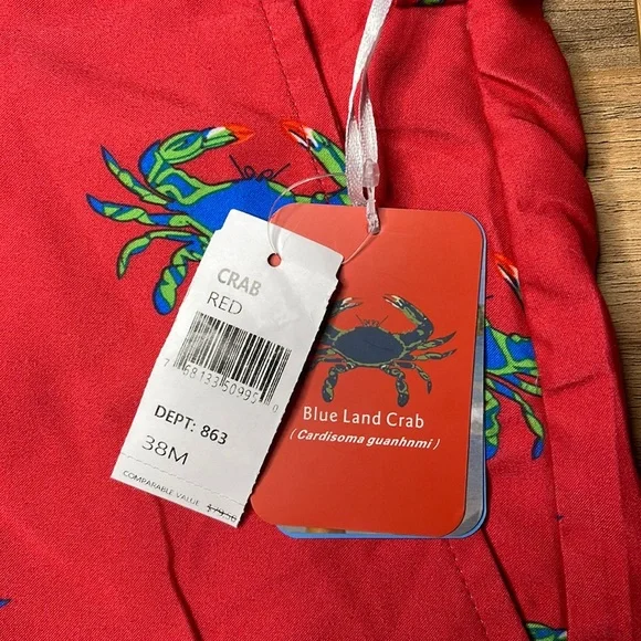 Bermuda Styles Red Men’s Hybrid Shorts Blue Man Crab Novelty Print 38M w/ Pocket
